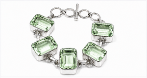 Green <b>Amethyst</b> Rectangle Cut 925 Sterling Silver Plated Chain & Link Classic Statement <b>Bracelet</b> - Product Image 1