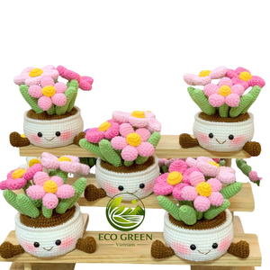 Plante en pot fleurie au crochet faite à la main, décoration mignonne en fil tricoté pour la maison, le bureau, les mariages, les anniversaires, la fête des mères, vente en gros - Product Image 6
