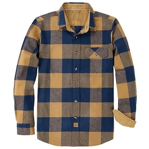Chemise en flanelle à carreaux pour homme, manches longues, 100% coton, col boutonné, vêtement décontracté pour l'automne - Product Image 1