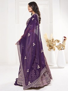 <b>Women</b>’s Purple Georgette Lehenga Choli Set with Heavy Chain Stitch Embroidery, Designer Wedding and Festive <b>Wear</b> with Matching D - Product Image 2