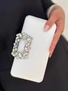 Pochette de soirée en satin et strass, faite à la main, écologique, moderne, avec chaîne - Product Image 2