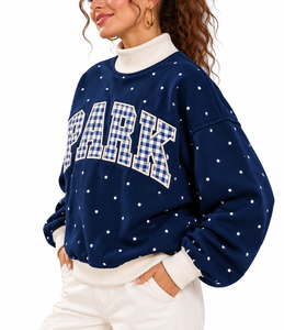 Sweat-shirt personnalisé pour femme, col montant oversize, impression OEM, 100% coton, motif gingham, épaules tombantes, décontracté, léger, pull-over - Product Image 2