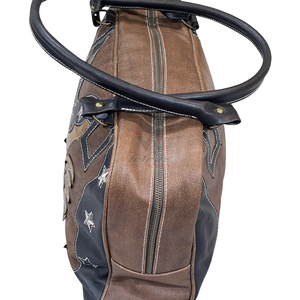 Sac en cuir de style occidental avec broderie Aigle et Étoiles, poignée supérieure, sac de voyage week-end marron et noir avec fermeture éclair, style campagnard - Product Image 4