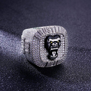 Bague pour homme en argent 925 plaqué or blanc avec diamant de laboratoire et motif tête de panthère noire, style hip-hop, à porter au quotidien - Product Image 2