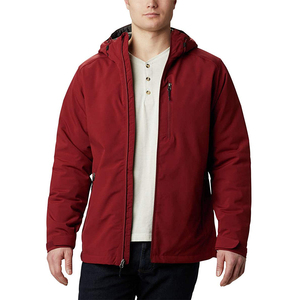 Men's Red Hooded Softshell Jacket Waterproof Windproof <b>Thick</b> Polyester <b>Winter</b> Formal <b>Coat</b> with Zipper Closure and Front Pocket - Product Image 1