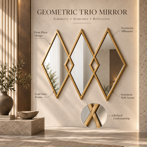 <b>Gold</b> Irregular Trio Iron <b>Wall</b> <b>Mirror</b> Set Modern Diamond Decorative Wedding Accent <b>Mirrors</b> Living Room Bedroom Entryway Luxury - Product Image 5