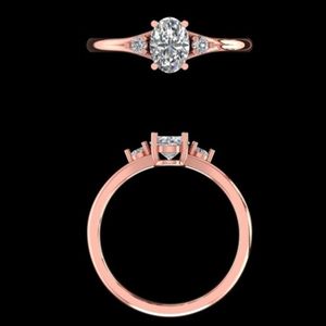Élégante bague de fiançailles en or rose 18 carats avec diamant ovale de 1,08 carat et trois pierres, accents ronds, bijou de mariage classique, cadeau idéal - Product Image 1
