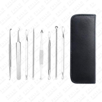 Ensemble d'outils de soin du visage en acier inoxydable 5 pièces – Extracteur de points noirs, d'imperfections et de comédons avec étui en cuir