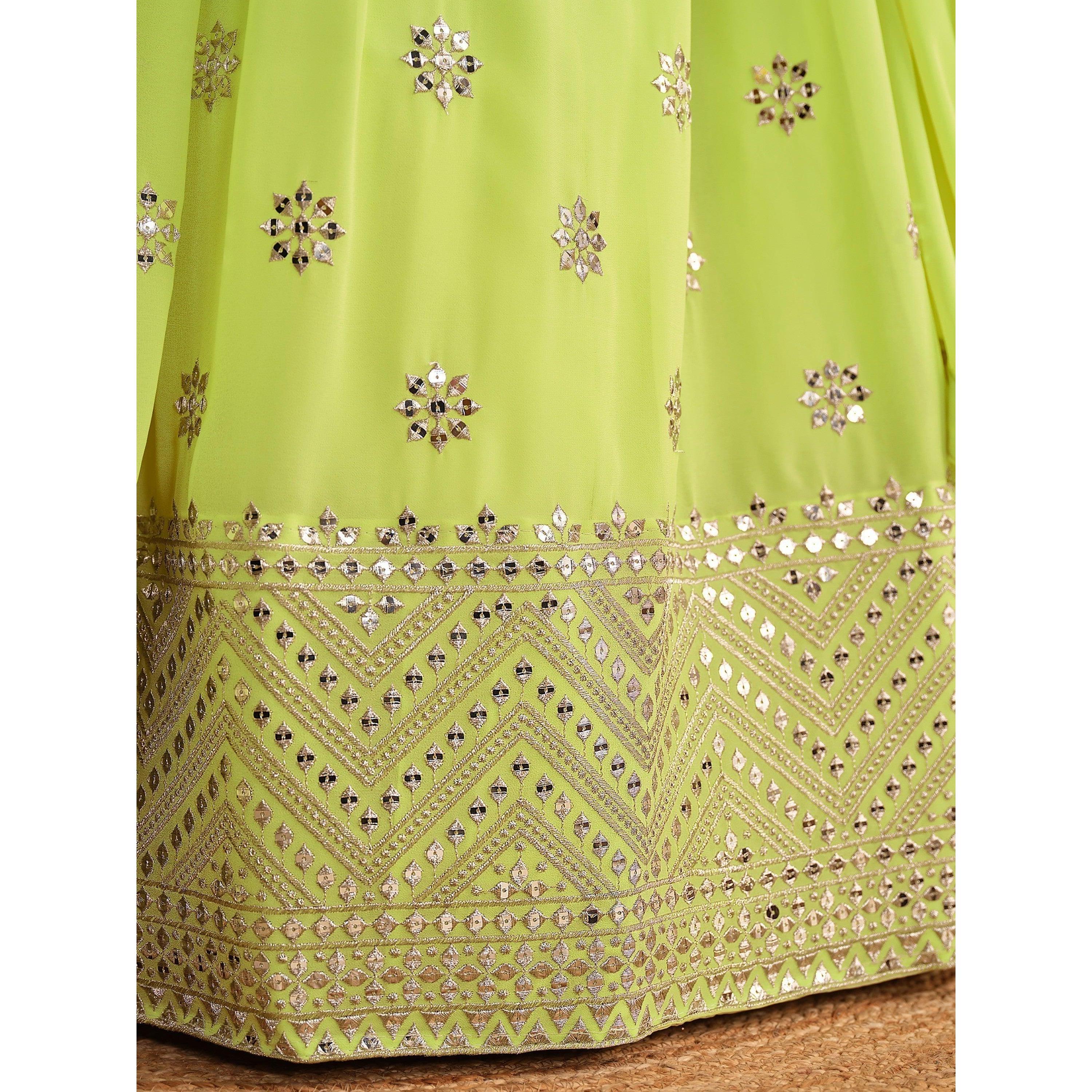 Спокойный лаймовый зеленый жоржет традиционный Lehenga Choli изысканно вышитый для матери невесты