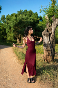 Women's <b>Spaghetti</b> Strap Open Back Double Slit Maxi Dress | Flowy Cotton Boho Festival Summer A-Line Casual Beach Outfit Everyday - Product Image 1