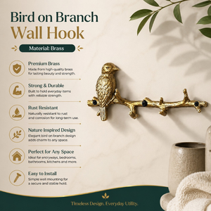 Decorative Bird Branch <b>Wall</b> Hook <b>Rack</b> Antique Brass Finish Metal <b>Wall</b> Mounted <b>Coat</b> Key Towel Hat Hook Rustic Home and Entryway - Product Image 5