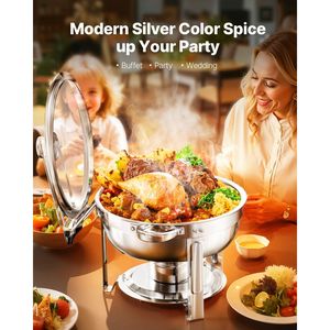 Set da 2 Chafing Dish in Acciaio Inox da 5 Qt, Set Completo per Buffet, Scaldavivande per Catering con Coperchio in Vetro per Feste e Decorazioni da Tavola - Product Image 2