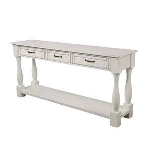 White Wooden <b>Console</b> <b>Table</b> 3 Drawers <b>Storage</b> <b>Table</b> with Bottom Shelf Solid Wood Entryway Hallway Sofa <b>Table</b> Classic Design Fur - Product Image 3