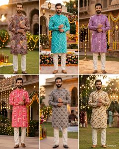Última Tendencia en Kurta Pijama de Algodón Suave Estampado para Hombre, Ideal para Fiestas, Bodas y Ocasiones Especiales - Product Image 5
