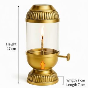 Akhand Jyot Brass Decorative Oil <b>Lamp</b> with Adjustable Bati Holder and Glass Cover 80 ml Gold Finish Akhand Deepak - Product Image 6