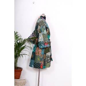 Robe longue en soie Kantha de qualité supérieure, veste patchwork réversible pour femme, kimono de mariée, robe de chambre Kantha, kimono pour dormir - Product Image 5