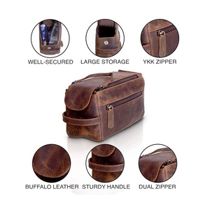Neceser de Viaje Clásico de Cuero para Hombre, con Compartimentos Superiores e Inferiores con Cierre, Bolsillos y Asa de Transporte - Product Image 6