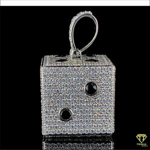 Premium Iced Out Dice Pendant Necklace with VVS Lab Grown Moissanite Diamonds in 925 Silver Jewelry - Product Image 2