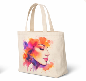 Custom Canvas Tote <b>Bag</b> With Woman Portrait Art Print Medium Size Daily Use Printed Shopping <b>Bag</b> <b>shoulder</b> Handle - Product Image 4