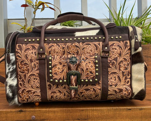 Designer Dernière Arrivée Unisexe De Luxe En Cuir Outillé À La Main Grand Carry on Bag Voyage Duffel Bags Peau De Vache Weekender Overnight Bags - Product Image 2