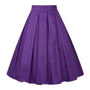 Jupe midi plissée trapèze en satin violet taille haute pour femme, élégante, couleur unie, toutes saisons, en tissu tissé - Product Image 3