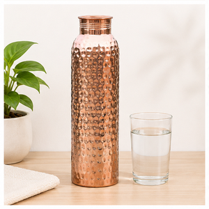 Pure <b>Copper</b> Eco-Friendly Water Bottle Handmade Hammered Design for Ayurvedic Health Benefits Yoga Gym & Travel - Product Image 4