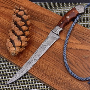 A&M Enterprises Handmade Damascus Steel Fillet <b>Knife</b> with Rosewood Handle Steel Cap and Decorative Compass Pin survival <b>Knives</b> - Product Image 1