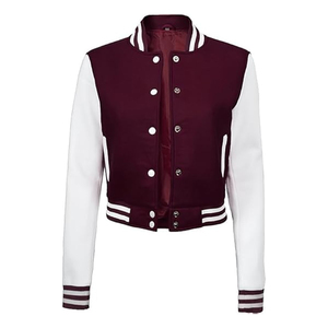 Womens <b>Cropped</b> Varsity <b>Jacket</b> Custom Logo Baseball Bomber <b>Jacket</b> Streetwear Fashion Supplier USA - Product Image 4