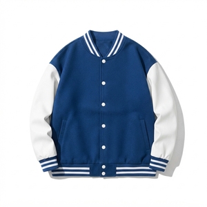<b>Men's</b> Classic Contrast Sleeve Varsity <b>Jacket</b> Casual Bomber Outerwear Waterproof Windproof Polyester/Cotton Ribbed Collar Cuffs - Product Image 1