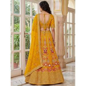 Alluring Yellow <b>Sequins</b> Georgette Wedding Lehenga Choli for Women - Product Image 3
