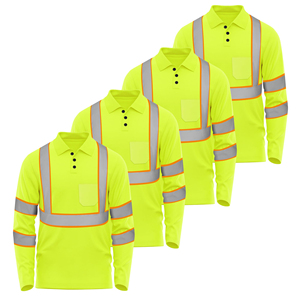 Chemises polo réfléchissantes à manches longues en gros, vêtements de sécurité haute visibilité, tissu respirant pour le personnel de construction en extérieur - Product Image 1