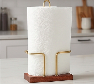Porte-serviettes en bois moderne avec bras en laiton, organiseur pour la décoration de table, usage domestique, ustensiles de cuisine et usage hôtelier - Product Image 4