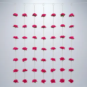 Guirlande suspendue de fleurs roses avec perles, rideau de perles pour décoration de mariage et de maison, Toran en plastique - Product Image 1
