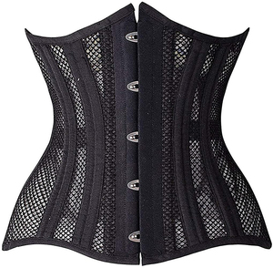 Women's Black Mesh Corset Shapewear Firm <b>Control</b> <b>Tummy</b> <b>Control</b> With Hook-and-Eye Closure Breathable Daily Wear - Product Image 1
