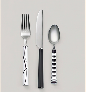 Modern Stainless Steel Flatware Set With <b>Black</b> And White Patterned Handles Dishwasher Safe <b>Cutlery</b> For Wedding Use - Product Image 1