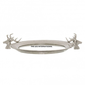 Bandeja Decorativa Plateada con Diseño de Reno para Navidad y Otros Eventos, Utensilios de Cocina para el Hogar y Hoteles, Sublimación en Blanco - Product Image 1