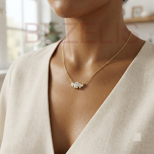Collar de oro amarillo fino con corte esmeralda y racimo central, con diamante cultivado sintético, diseñado para regalo de aniversario - Product Image 5