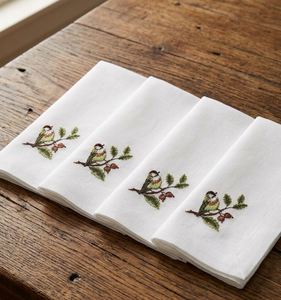 Serviette de table carrée classique personnalisée en coton brodée motif oiseaux et amandes, pleine taille, pour la maison, les mariages et les fêtes - Product Image 2