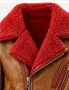 Chaqueta bomber de cuero para hombre con forro de piel sintética y cierre de cremallera - Product Image 6