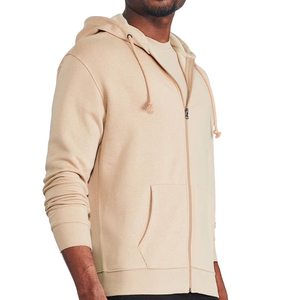 Nueva Sudadera con Capucha y Cierre para Hombre, Color Beige, Corte Regular, Color Sólido, Felpa Francesa, Estilo Casual para Otoño - Product Image 3