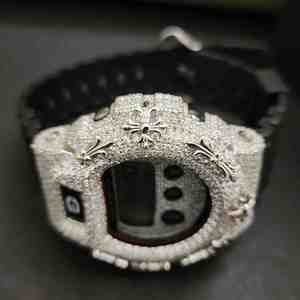 Trendy Exclusive Fashion Diamond <b>Watch</b> with Stainless Steel <b>Case</b> Half Iced Black Rubber Band <b>Watch</b> - Product Image 6