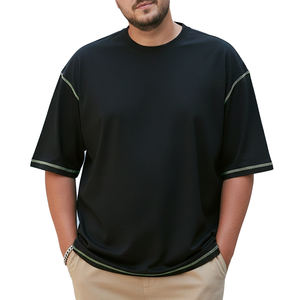 Camisetas de manga corta de talla grande con logo personalizado, camisetas extragrandes para hombre, ropa urbana personalizada con costuras en contraste sobre camiseta para hombre - Product Image 1