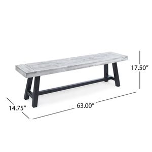 Panca da pranzo in legno di acacia grigio chiaro con finitura sabbiata e telaio in metallo nero rustico, panche da patio - Product Image 6