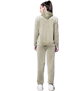 Ensemble de survêtement en velours pour femmes, à capuche, manches longues, couleur unie, tenue de jogging décontractée avec poches latérales, taille élastique - Product Image 2
