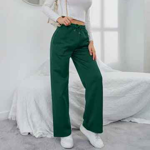 Women Casual High <b>Waist</b> Joggers Loose Fit Straight Leg Cotton <b>Trousers</b> <b>Elastic</b> <b>Waist</b> Drawstring Solid Color Pants Sportswear - Product Image 1