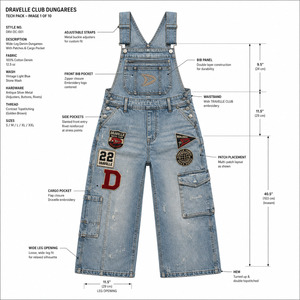 Mono vaquero azul deslavado estilo slouchy con insignias bordadas de marca, estilo hip hop y ropa urbana. - Product Image 6