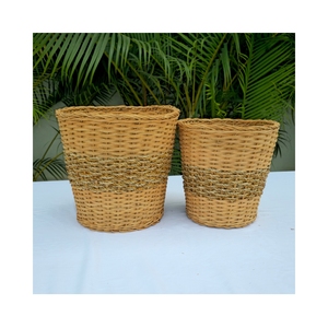 Eco-friendly Seagrass & White Rattan <b>Woven</b> <b>Basket</b> Set - Product Image 2