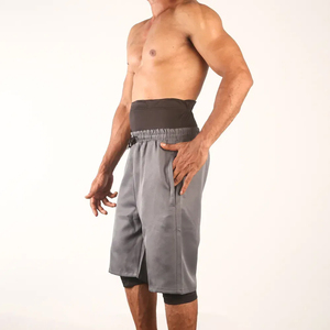 Shorts de sport Awrah pour hommes à séchage rapide, taille mi-haute, gris uni, en Spandex et Polyester, style Bermuda, pour entraînement et usage décontracté - Product Image 1