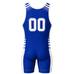 Men Royal Blue White Sublimated Wrestling Singlet Polyester Wrestling Apparel Sleeveless <b>Athletic</b> Match Uniform - Product Image 3
