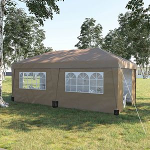 Tendone Pop-up Marrone 3x6m Regolabile in Altezza con Pareti Laterali, Sacchi Zavorra per Gambe e Borsa con Ruote per il Trasporto - Product Image 2